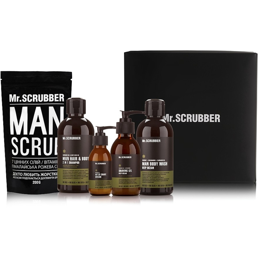 Набор для мужчин Mr.Scrubber Beauty Box Man (кофейный скраб для тела, крем после бритья, шампунь, гель для душа, гель для бритья)