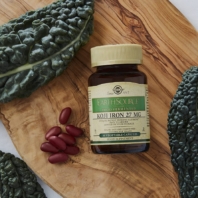 Железо коджи ферментированное / EarthSource Food Fermented Koji Iron, Solgar, 27 мг, 30 вегетарианских капсул