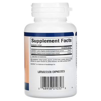 Лютеин / Lutein, Natural Factors, 20 мг, 60 гелевых капсул
