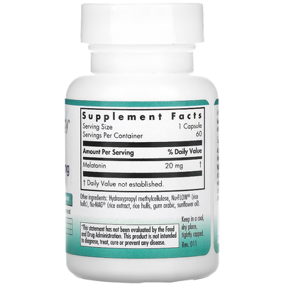 Мелатонин / Melatonin, Nutricology, 20 мг, 60 капсул