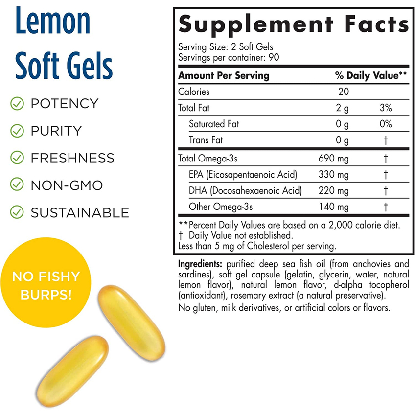 Омега-3 зі смаком лимона / Omega-3 Lemon, Nordic Naturals, 180 гелевих капсул