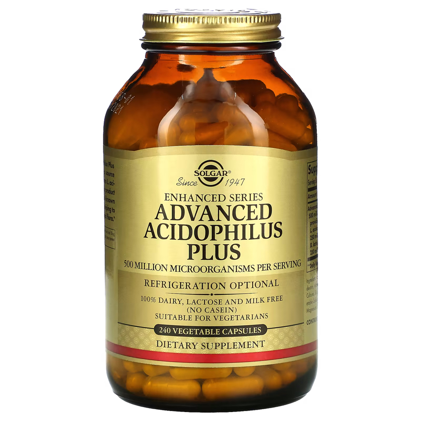 Покращений ацидофільний плюс комплекс пробіотиків / Advanced Acidophilus Plus, Solgar, 240 вегетаріанських капсул