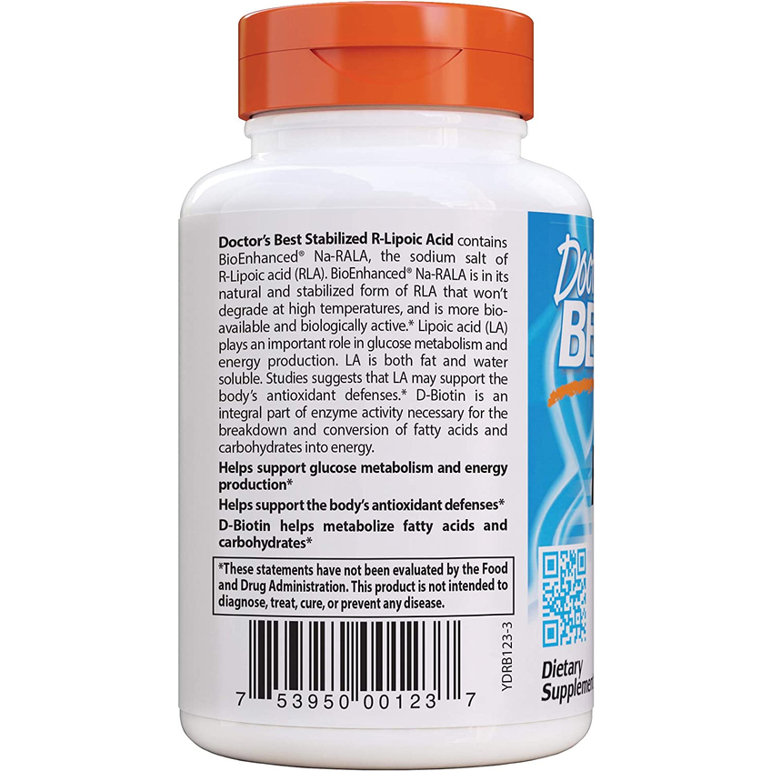 Стабилизированная R-липоевая кислота / Stabilized R-Lipoic Acid, Doctor's Best, 100 мг, 180 капсул