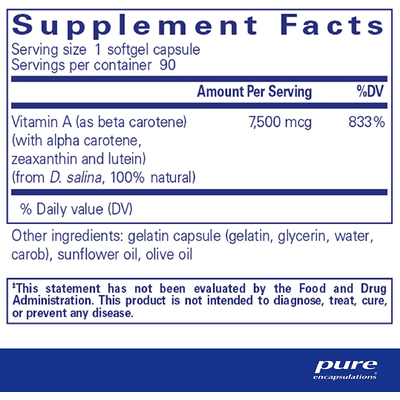 Бета-каротин со смешанными каротиноидами / Beta Carotene, Pure Encapsulations, 90 капсул