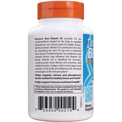 Витамин D3 / Vitamin D3, Doctor's Best, 50 мкг, 180 гелевых капсул