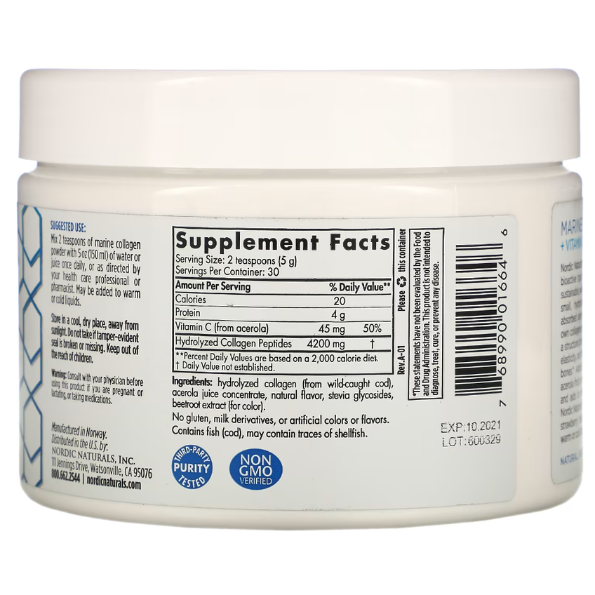 Морской коллаген со вкусом клубники / Marine Collagen, Nordic Naturals, 150 г