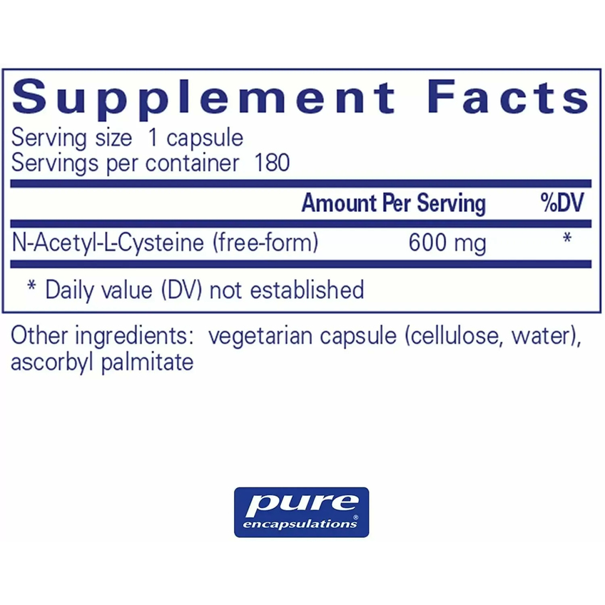 N-ацетилцистеин / NAC, Pure Encapsulations, 600 мг, 180 капсул