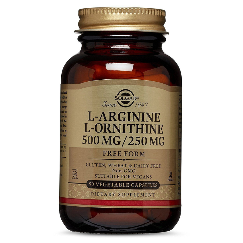 L-аргинин + L-орнитин / L-Arginine + L-Ornithine, Solgar, 500 мг + 250 мг, 50 вегетарианских капсул