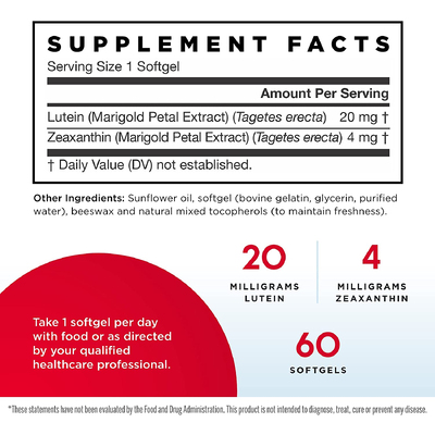 Лютеин / Lutein, Jarrow Formulas, 20 мг, 60 гелевых капсул