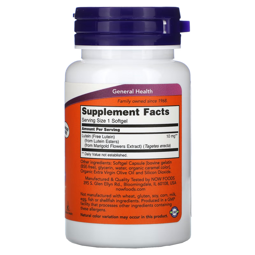 Лютеїн / Lutein, Now Foods, 10 мг, 120 гелевих капсул