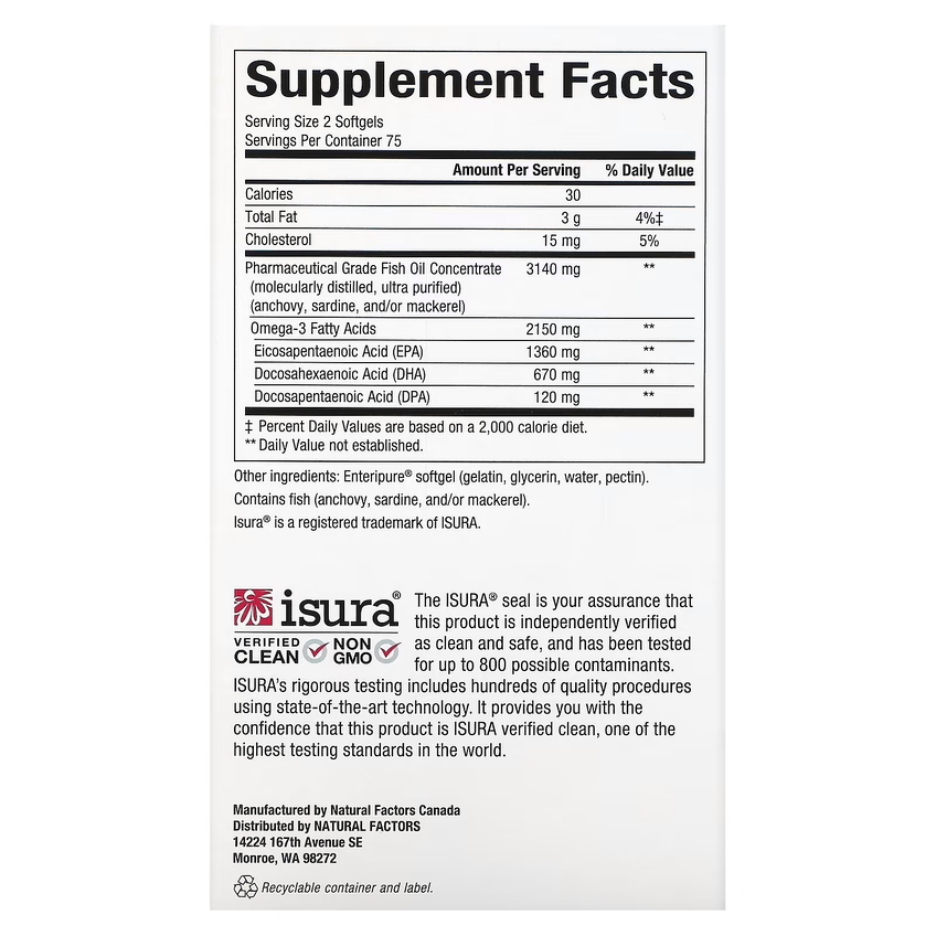 Надсильна Омега-3 із риб'ячого жиру / RxOmega-3 Ultra Strength, Natural Factors, 1075 мг, 150 гелевих капсул