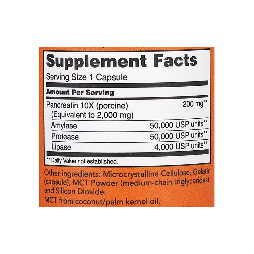 Панкреатин 2000 (10X - 200 мг) / Pancreatin 2000 (10X - 200 мг), Now Foods, 200 мг, 100 капсул