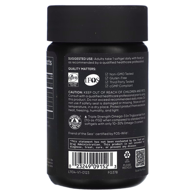 Омега-3 из рыбьего жира тройной силы / Omega-3 Fish Oil, Triple Strength, Sports Research, 1250 мг / 1055 мг, 30 гелевых капсул