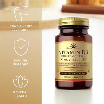 Вітамін D3 (холекальциферол) / Vitamin D3 (Cholecalciferol), Solgar, 55 мкг (2200 МО), 50 вегетаріанських капсул