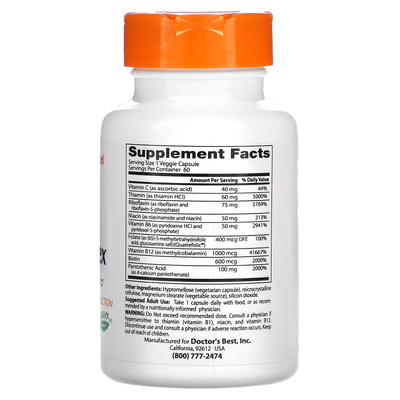 Повністю активний комплекс вітамінів групи B із Quatrefolic / Fully Active B Complex with Quatrefolic, Doctor's Best, 60 вегетаріанських капсул