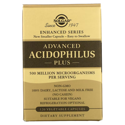 Улучшенный ацидофильный плюс комплекс пробиотиков / Advanced Acidophilus Plus, Solgar, 120 вегетарианских капсул