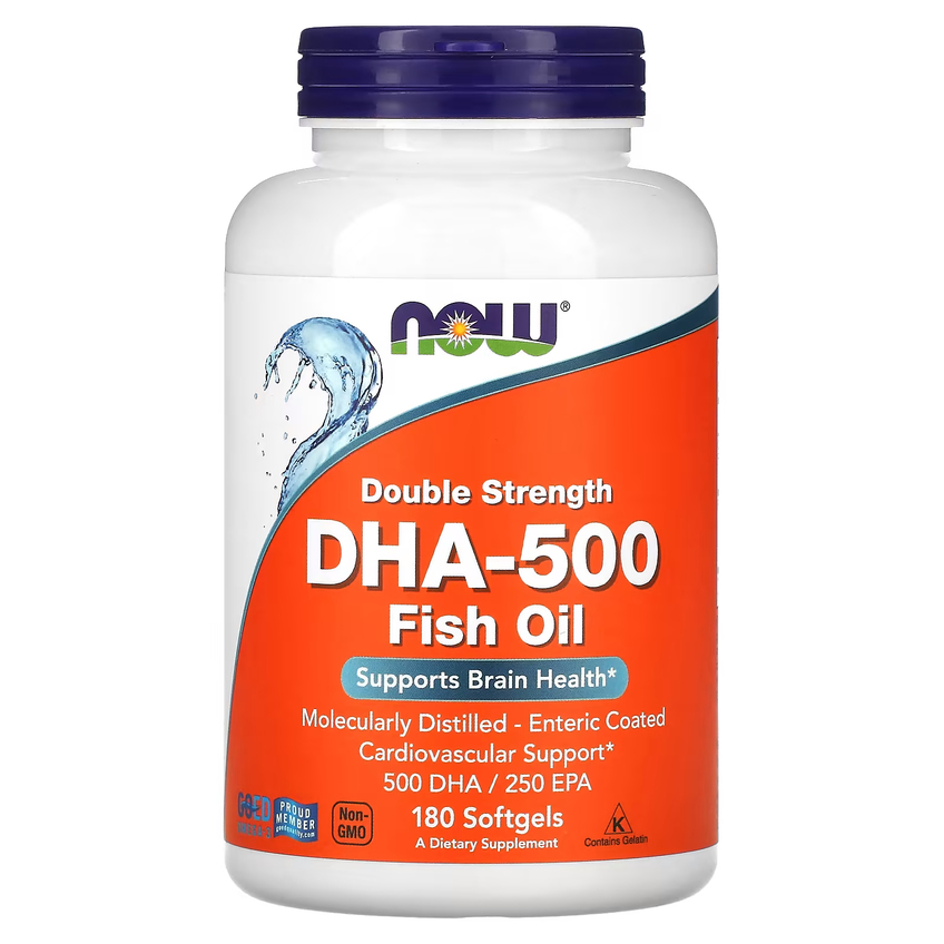 Докозагексаєнова кислота (ДГК) (подвійна сила) / DHA-500 (Double Strength), Now Foods, 500 мг, 180 гелевих капсул