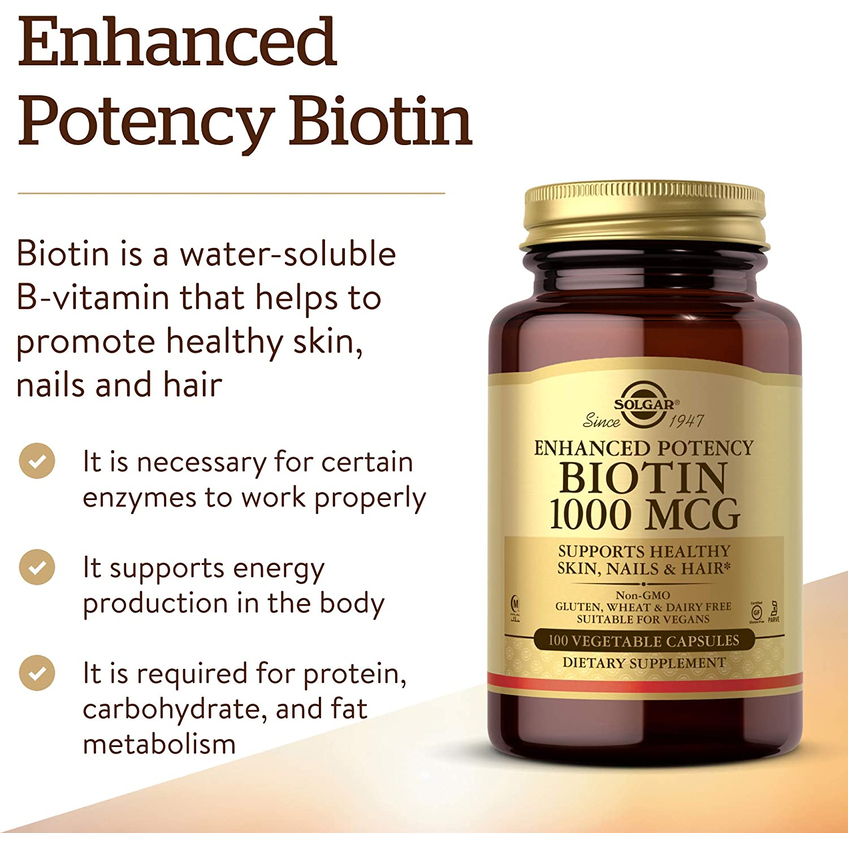 Біотин / Biotin, Solgar, 1000 мкг, 100 вегетаріанських капсул