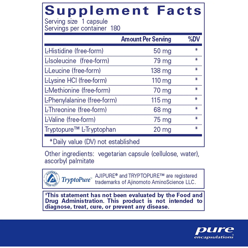 Незаменимые аминокислоты / Essential Aminos, Pure Encapsulations, 180 капсул