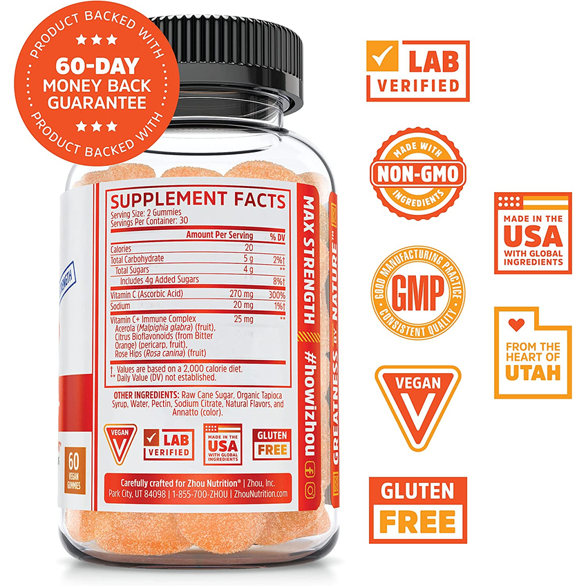 Витамин C+ / Vitamin C + Orange Blast, Zhou Nutrition, 60 жевательных таблеток