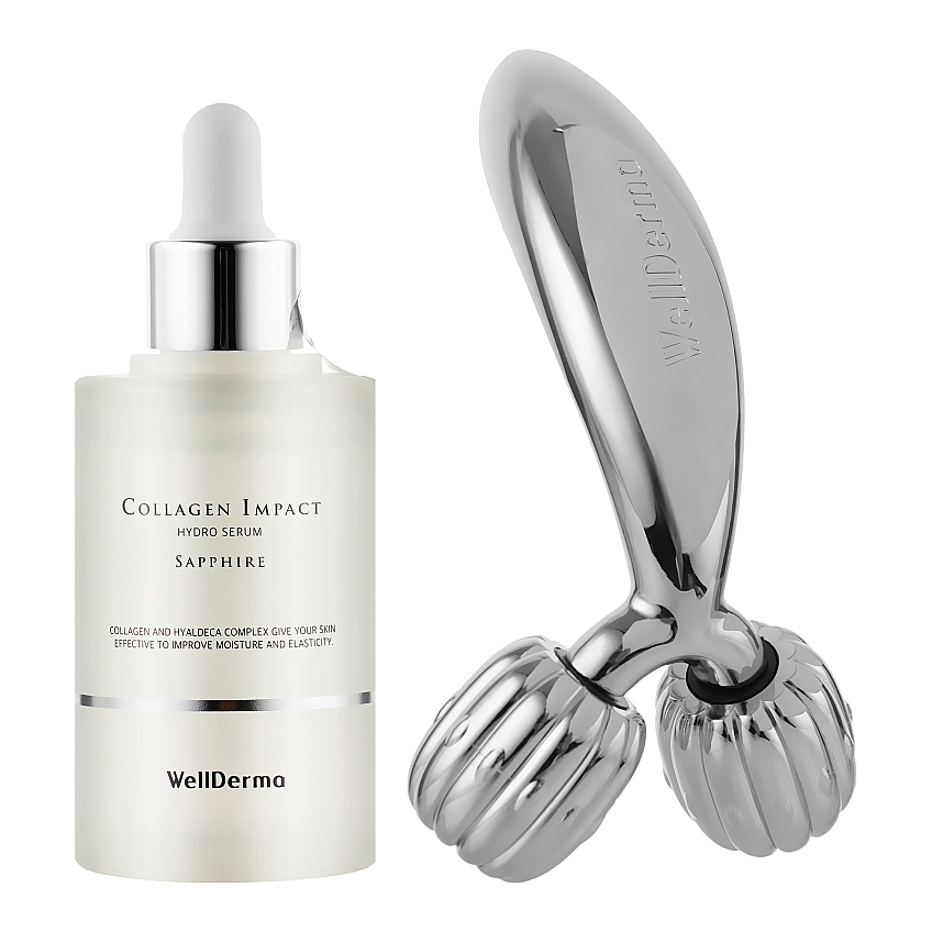 Набір із сироватки з центелою та міні ліфтинг ролера Wellderma Set Cica Ampoule+Roller