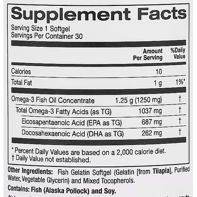 Омега-3 из рыбьего жира / Omega-3 Fish Oil, Lake Avenue Nutrition, 1250 мг / 1037 мг, 30 гелевых капсул