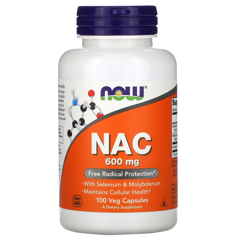 NAC (N-ацетилцистеин) / NAC (N-Acetyl Cysteine), Now Foods, 600 мг, 100 вегетарианских капсул