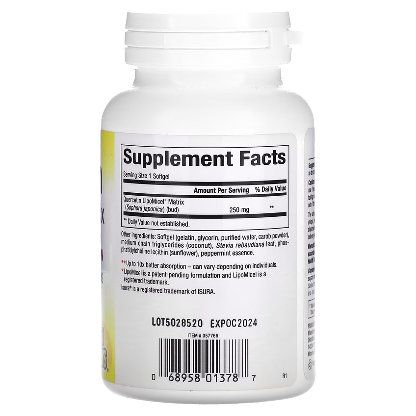 Кверцетин в мицеллярной форме / Quercetin LipoMicel Matrix, Natural Factors, 250 мг, 60 гелевых капсул