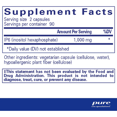 ИФ6 (инозитол гексафосфат) / IP6 (Inositol Hexaphosphate), Pure Encapsulations, 500 мг, 180 капсул