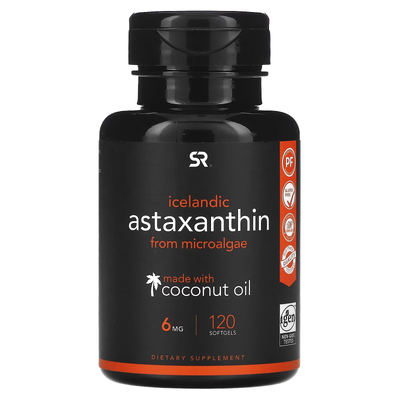 Исландский астаксантин из микроводорослей с кокосовым маслом / Icelandic Astaxanthin from Microalgae with Coconut Oil, Sports Research, 6 мг, 120 гелевых капсул