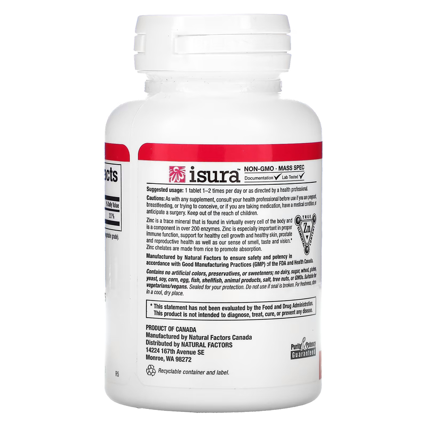 Хелат цинку / Zinc Chelate, Natural Factors, 25 мг, 90 таблеток