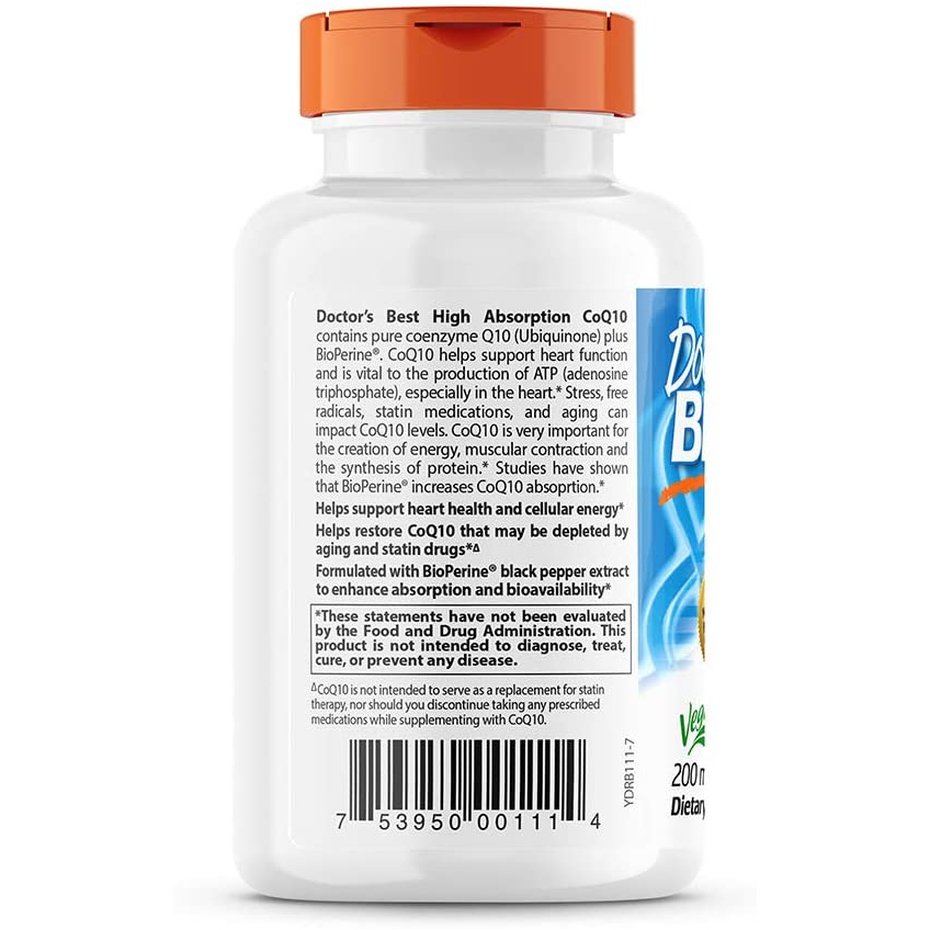Высокоусвояемый коэнзим Q10 с биоперином / High Absorption CoQ10 with BioPerine, Doctor's Best, 200 мг, 60 капсул