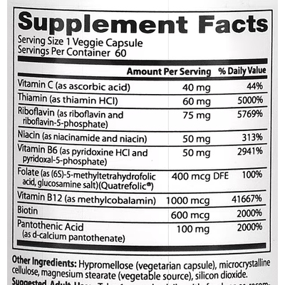 Повністю активний комплекс вітамінів групи B із Quatrefolic / Fully Active B Complex with Quatrefolic, Doctor's Best, 60 вегетаріанських капсул