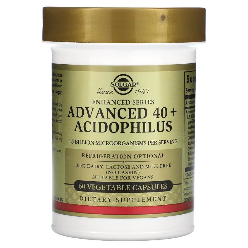 Улучшенный ацидофильный комплекс пробиотиков 40+ / Advanced 40+ Acidophilus, Solgar, 60 вегетарианских капсул