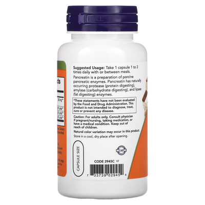 Панкреатин 2000 (10X - 200 мг) / Pancreatin 2000 (10X - 200 мг), Now Foods, 200 мг, 100 капсул