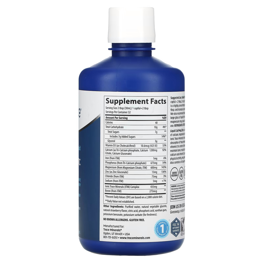 Жидкая добавка с кальцием, магнием и цинком со вкусом клубники / Liquid Cal/Mag/Zinc, Trace Minarals Research, 946 мл