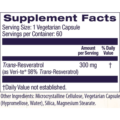 Ресвератрол с экстрактом красного вина / Resveratrol Trans-Resveratrol, Healthy Origins, 300 мг, 60 капсул