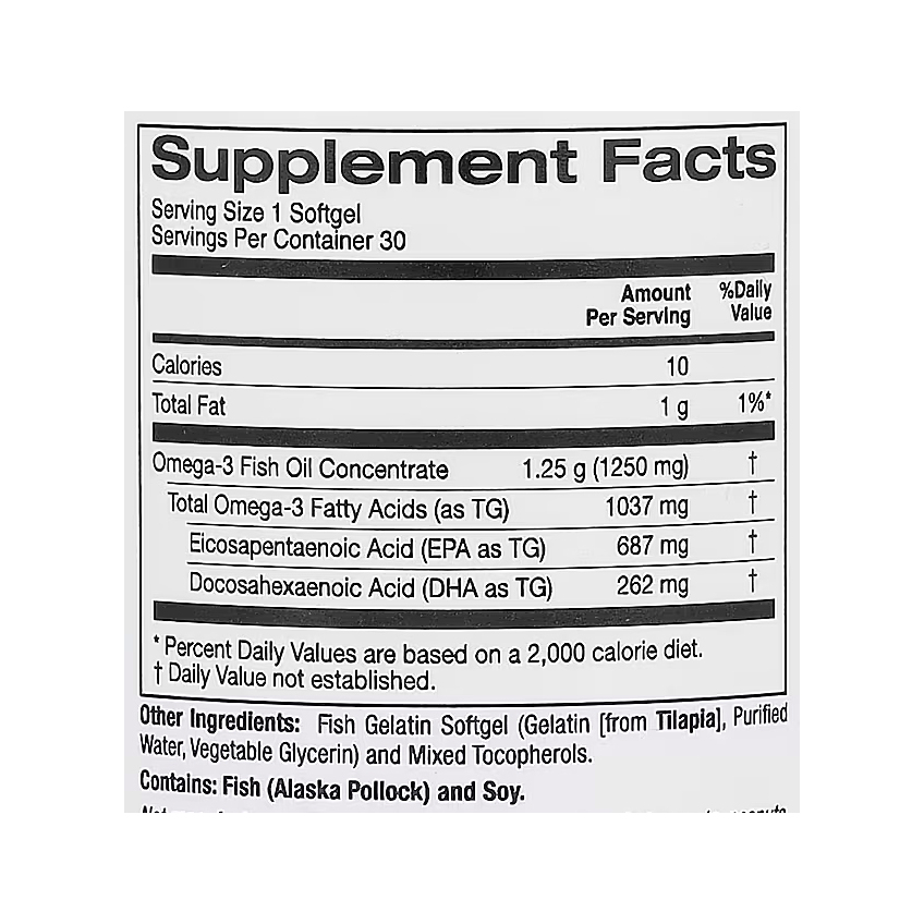 Омега-3 из рыбьего жира / Omega-3 Fish Oil, Lake Avenue Nutrition, 1250 мг / 1037 мг, 30 гелевых капсул