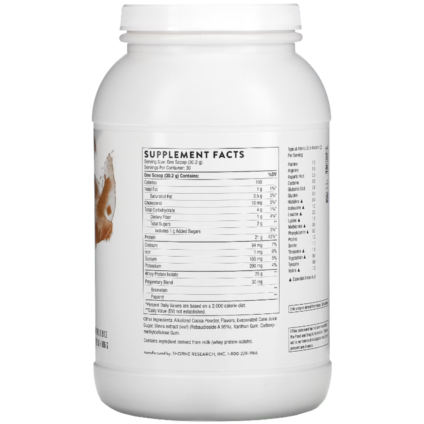 Изолят сывороточного протеина со вкусом шоколада / Whey Protein Isolate Chocolate Flavored, Thorne Research, 906 г