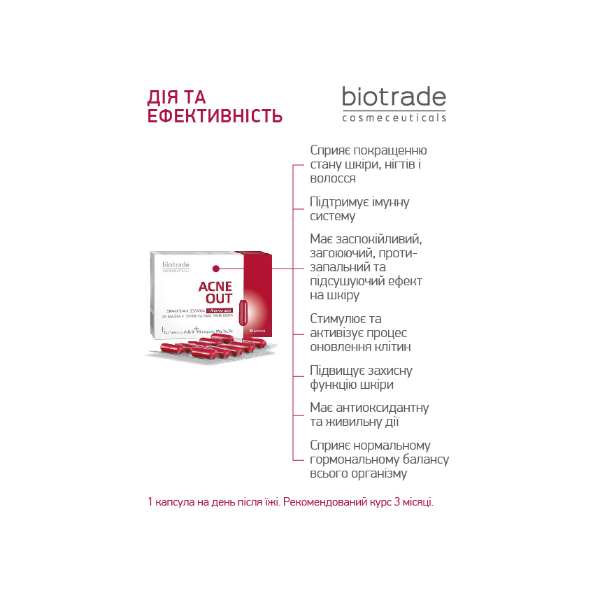 Витаминно-минеральный комплекс для жирной и подверженной акне кожи Biotrade Acne Out Buds, 30 капсул