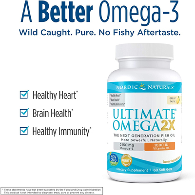 Омега 2X с витамином D3 со вкусом лимона / Ultimate Omega 2X with Vitamin D3, Nordic Naturals, 60 гелевых капсул