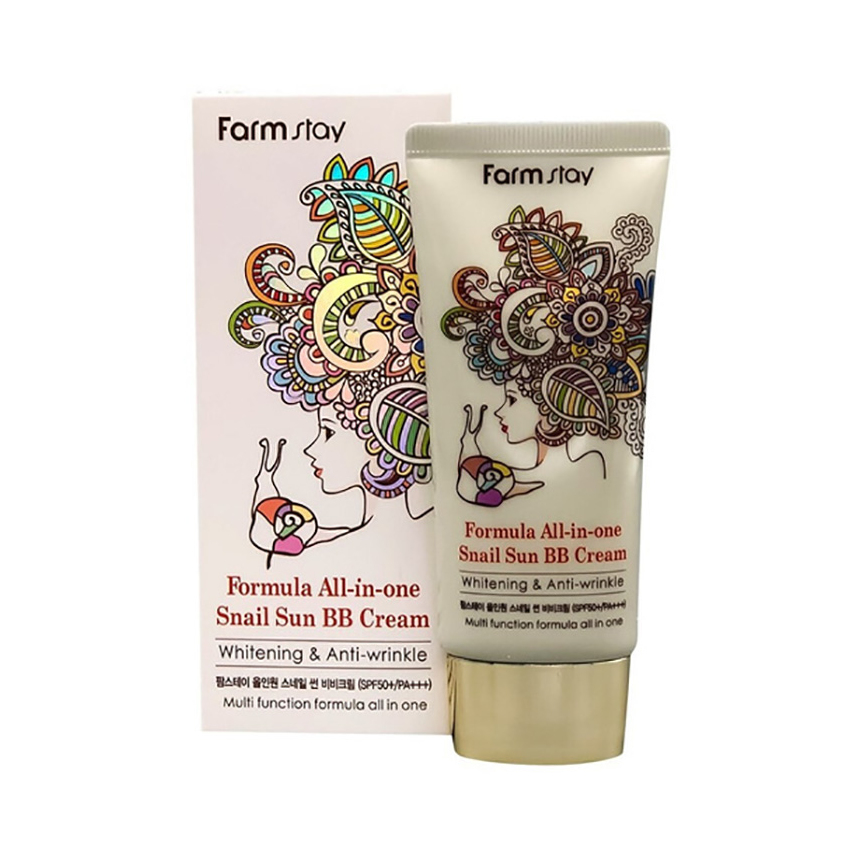 Солнцезащитный BB-крем с экстрактом улитки FarmStay All-in-One Snail Sun BB Cream SPF50+ PA+