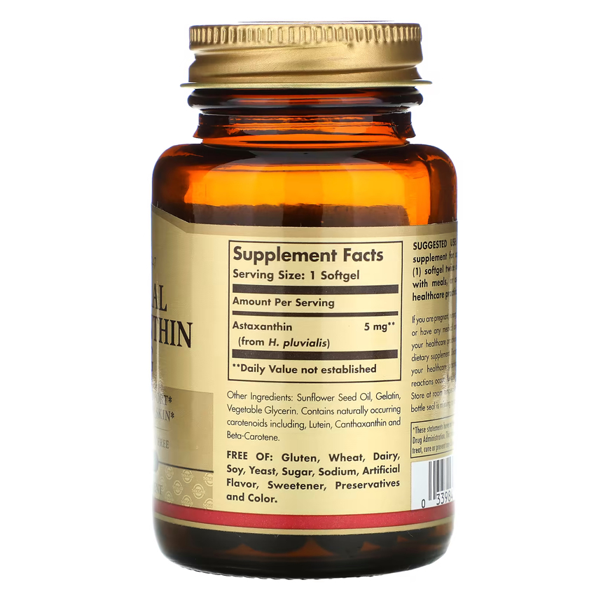 Натуральный астаксантин / Astaxanthin, Solgar, 5 мг, 60 гелевых капсул