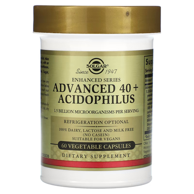 Улучшенный ацидофильный комплекс пробиотиков 40+ / Advanced 40+ Acidophilus, Solgar, 60 вегетарианских капсул