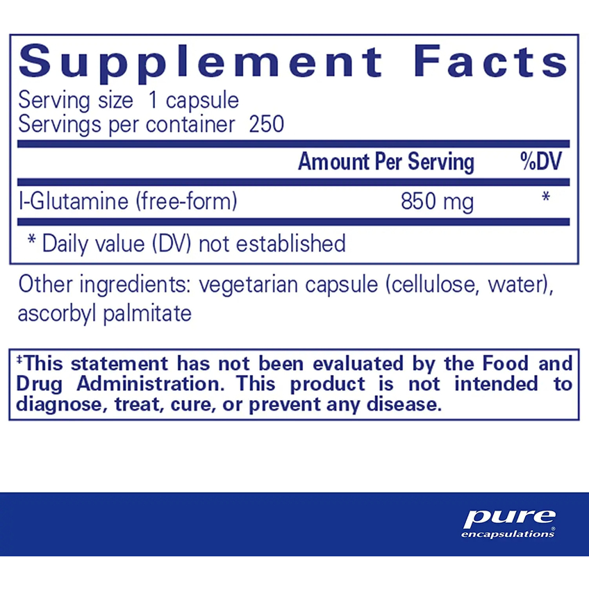 L-глютамін / l-Glutamine, Pure Encapsulations, 850 мг, 250 капсул