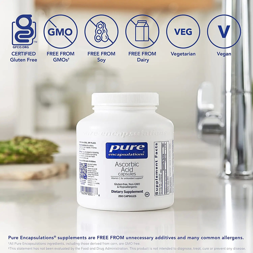 Аскорбиновая кислота / Ascorbic Acid, Pure Encapsulations, 1000 мг, 250 капсул