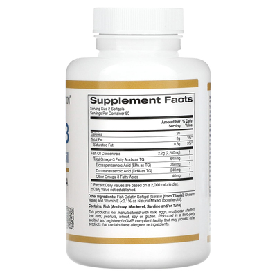 Омега-3, рыбий жир премиум-класса / Omega-3 Premium Fish Oil, California Gold Nutrition, 100 гелевых капсул
