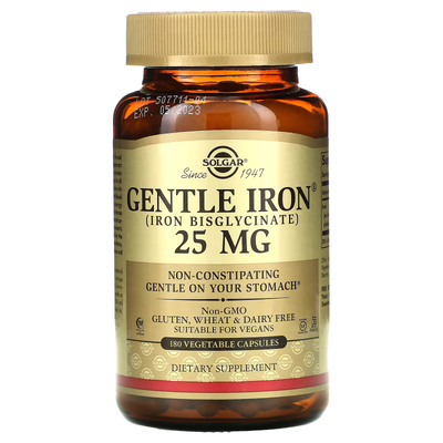 Залізо / Gentle Iron, Solgar, 25 мг, 180 вегетаріанських капсул