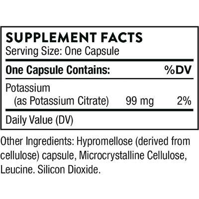 Цитрат калия / Potassium Citrate, Thorne Research, 99 мг, 90 капсул