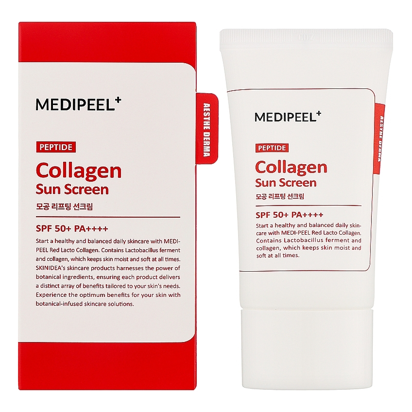Солнцезащитный крем для сужения пор с коллагеном и пептидами MediPeel Red Lacto Peptide Collagen Pore Lifting Sun Cream SPF 50+ PA++++